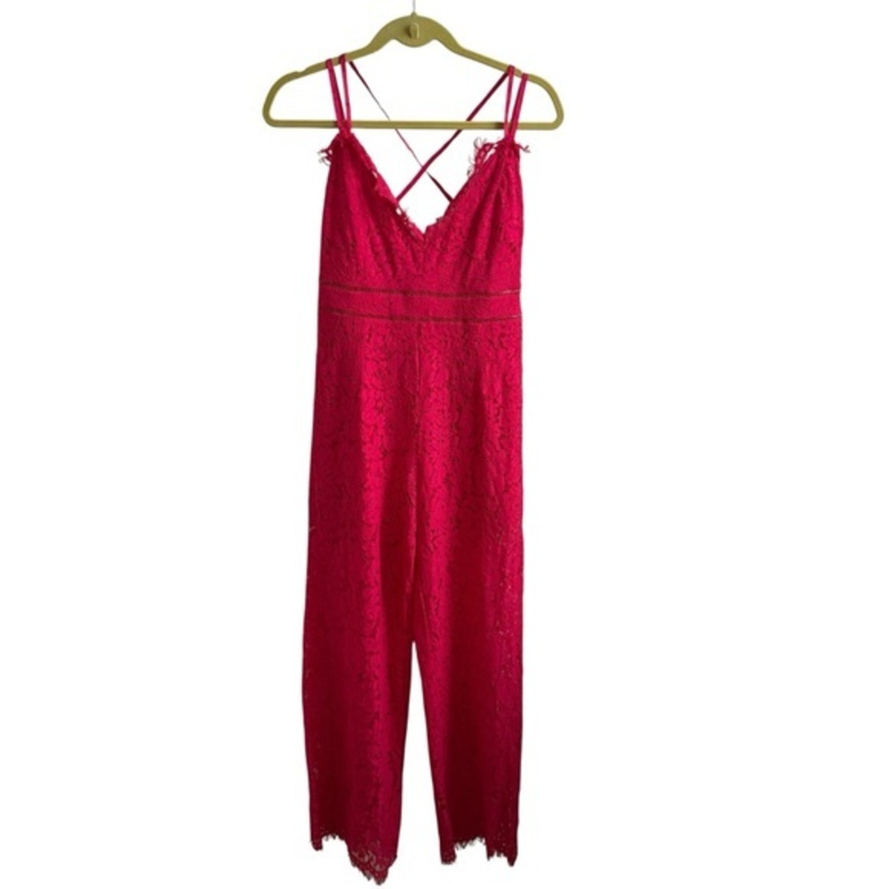 bebe Strappy Lace Jumpsuit in Vibrant Pink